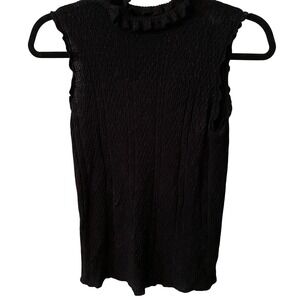 Worthington Black Sparkle Mock Neck Sleeveless Top Women Size M